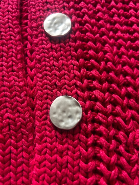 Crochet-Style Red Button Cardigan Sweater - Picture 4 of 9